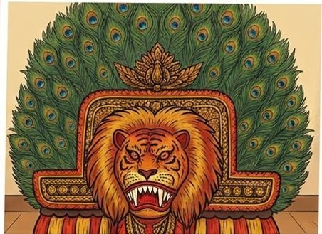Ilustrasi Singo Barong dengan mahkota bulu merak